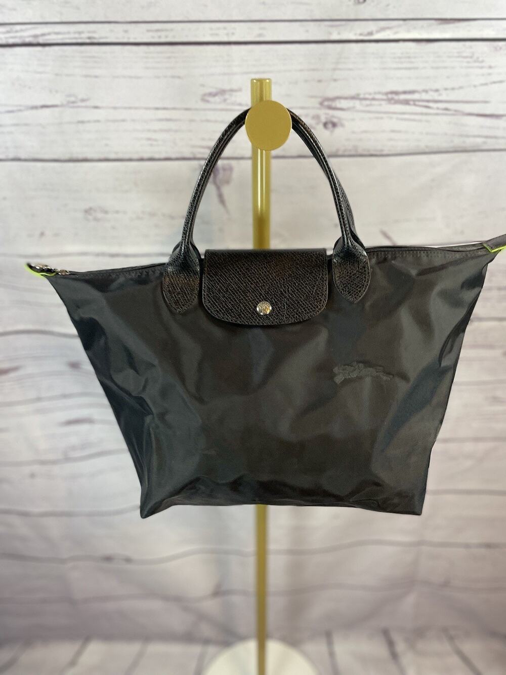 Longchamp Le Pliage Small Black Tote Bag Black Embroidered Nylon Handbag